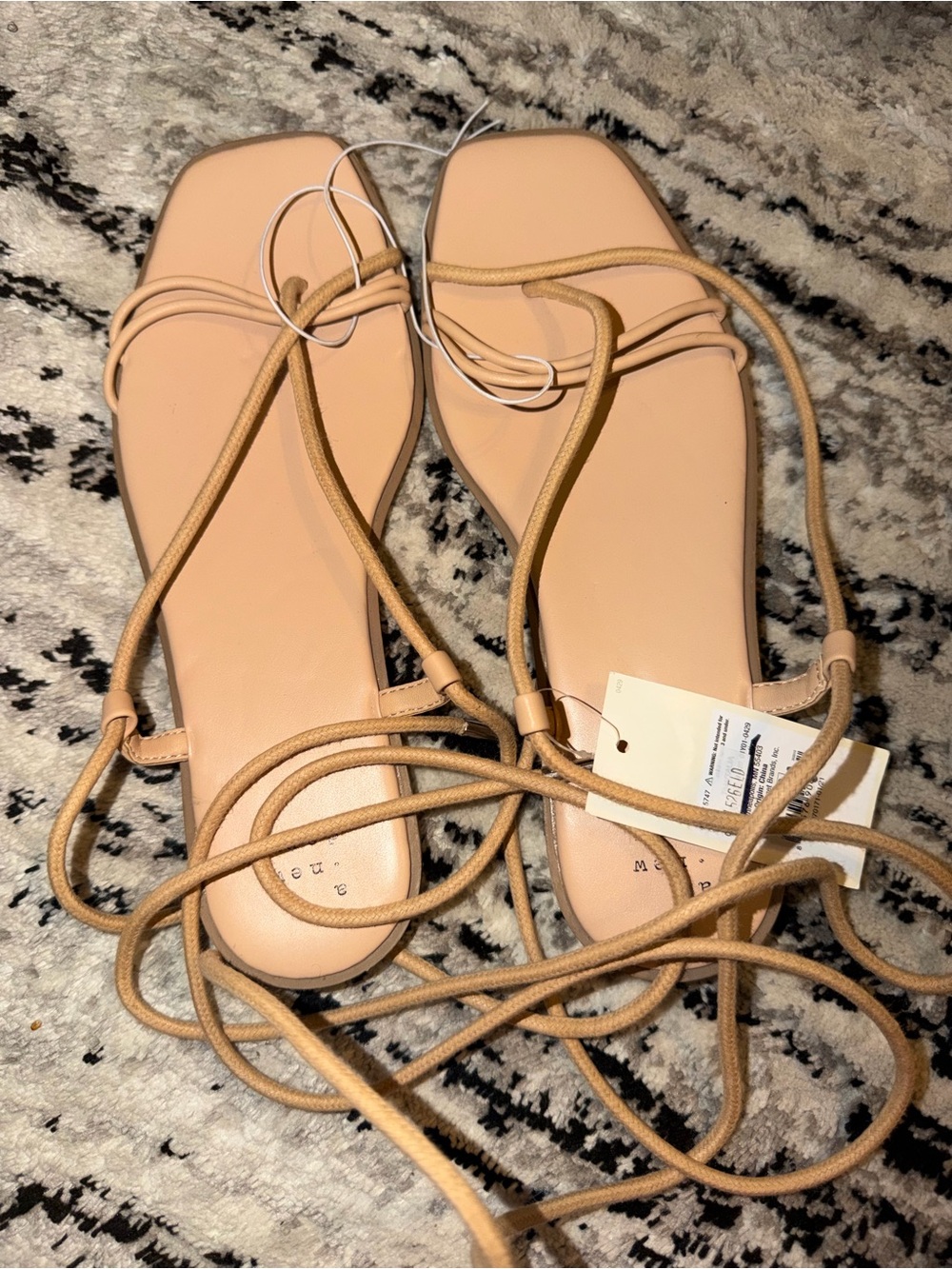 Strappy Lace-Up Flat Sandals in Tan